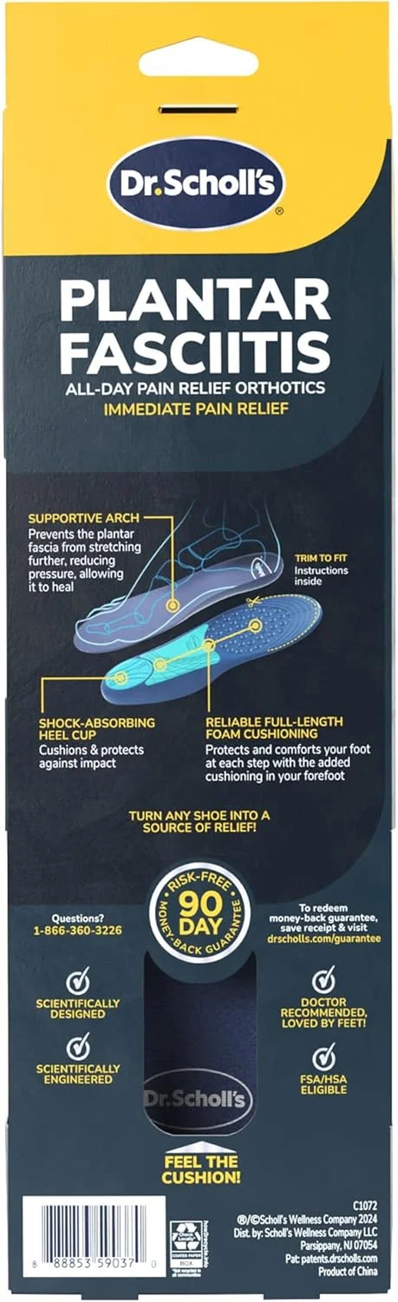 Dr. Scholl’S Plantar Fasciitis Pain Relief Insoles with Arch Support, Men Shoe Sizes 8-13, 1 Pair