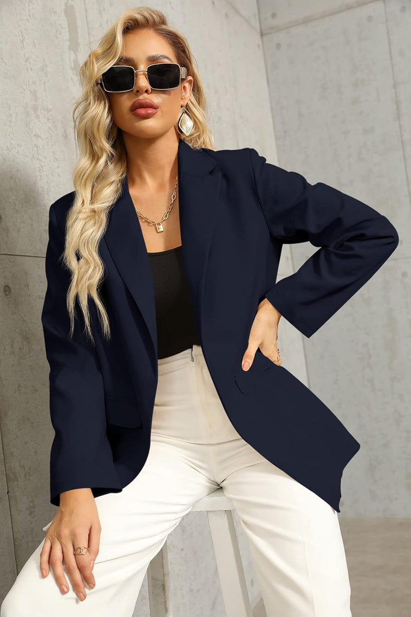 Womens Work Casual Oversized Blazers Long Sleeve Open Front Office Business Jackets Navy