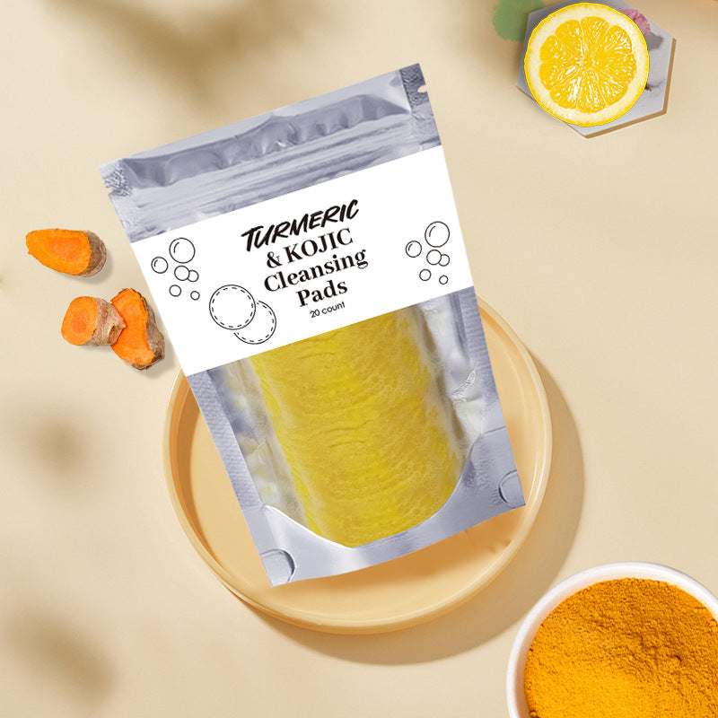 Turmeric Exfoliating Cleansing Pads Compressed Facial Sponges Skin Care Tools for Face Clogged Pores Excess Oil Cleansing