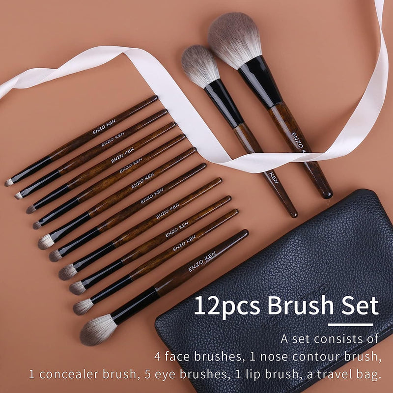 Natural Goat Hair Makeup Brush Set with Case, Natural Makeup Brushes, Natural Bristle Makeup Brushes, Natural Hair Makeup Brushes Set Professional, Walnut Cosmetic Brushes Makeup Set - MONI