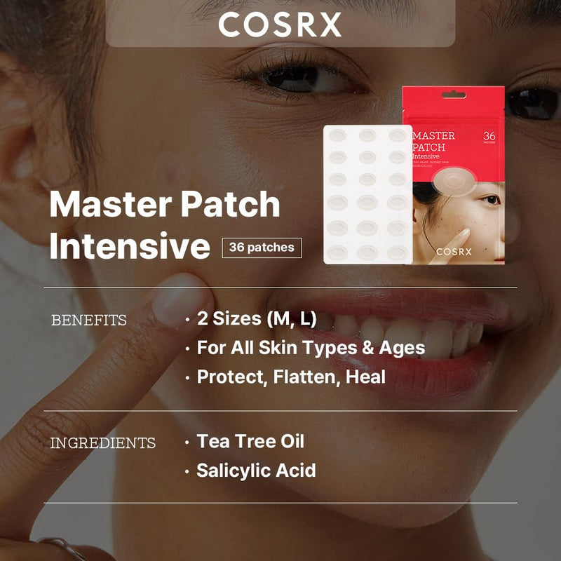 Master Patch Intensive 36 Patches | Oval-Shaped Hydrocolloid Pimple Patch with Tea Tree Oil | Quick & Easy Blemish, Zit, Spot Treatment | Salicylic Acid & Tea Tree Oil | Korean Skin Care