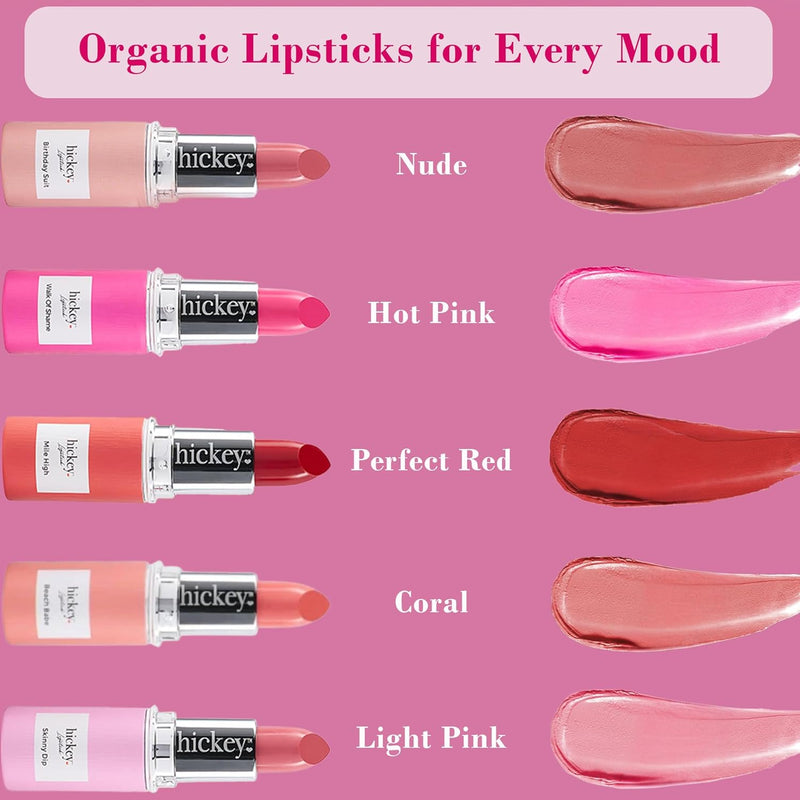 for Women Fashion Week Lipstick Collection Refillable Perfect Red Lipstick, Hot Pink, Nude, Light Pink & Coral Organic, Vegan, Gluten-Free Lipstick Long Lasting (Pack of 5)