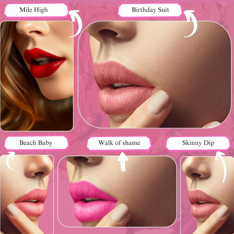 for Women Fashion Week Lipstick Collection Refillable Perfect Red Lipstick, Hot Pink, Nude, Light Pink & Coral Organic, Vegan, Gluten-Free Lipstick Long Lasting (Pack of 5)