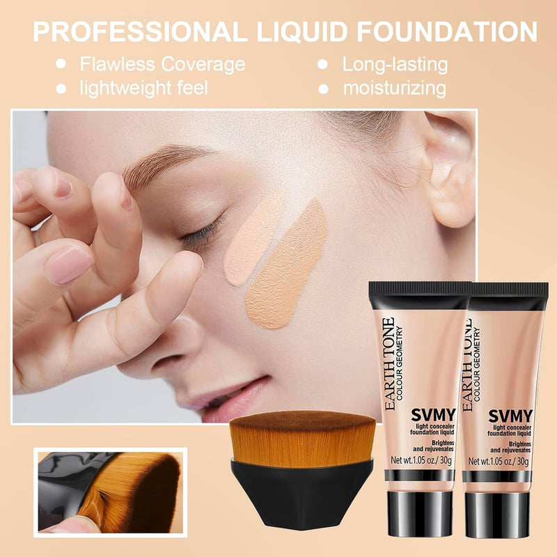 Foundation Set Natural Foundation Foundation Full Coverage Face Primer Kabuki Brush Foundation Brush Makeup Sponge Makeup Foundation Kit